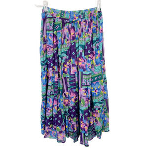 Vintage 80s Banner Industries Semi Sheer Colorful Art To Wear Boho Skirt Small